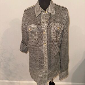 Tory Burch Black and White Chevron Button Down
